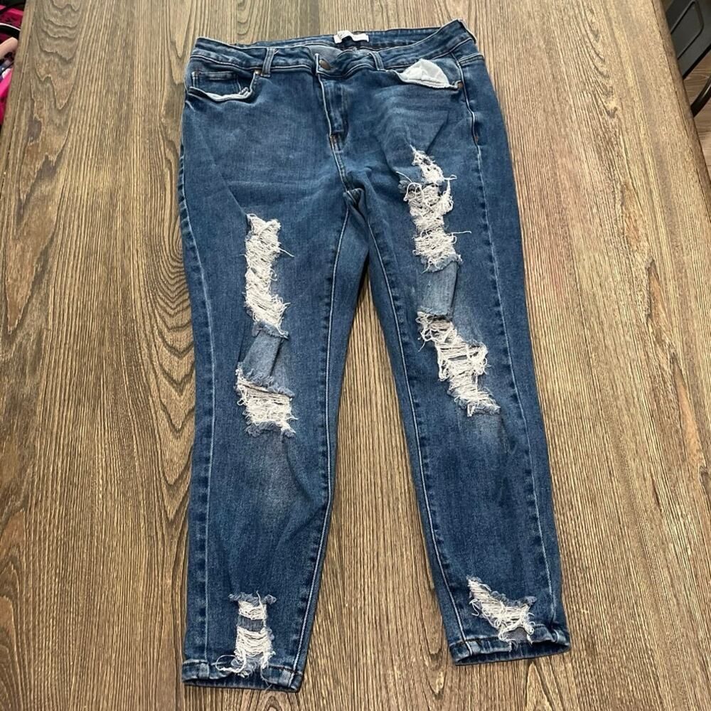 Bien Bleu Womens Skinny Jeans High Rise Distressed Denim Medium Wash Blue Sz 20
